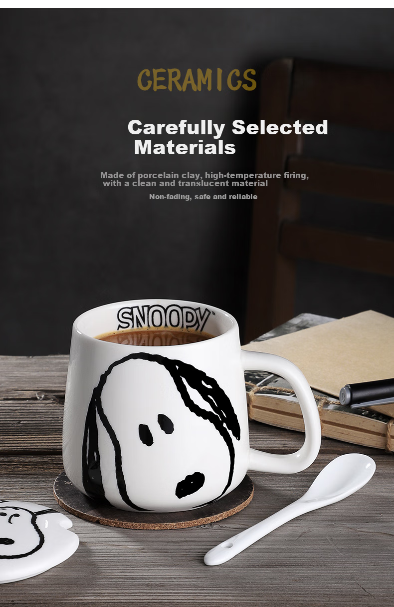 SNOOPY Ceramic Mug with Single Handle And Lid for Men And Women, Creative Office Cup for Couples, Home Use for Drinking Water, Breakfast, Milk, Coffee 3