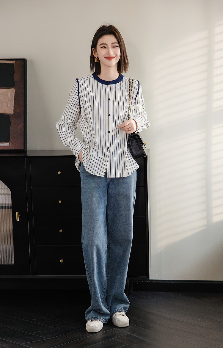 Demana Casual Wealthy Style Spring Japanese Cloud Cotton Vintage Striped Colorblock Shirt Women's Top 10
