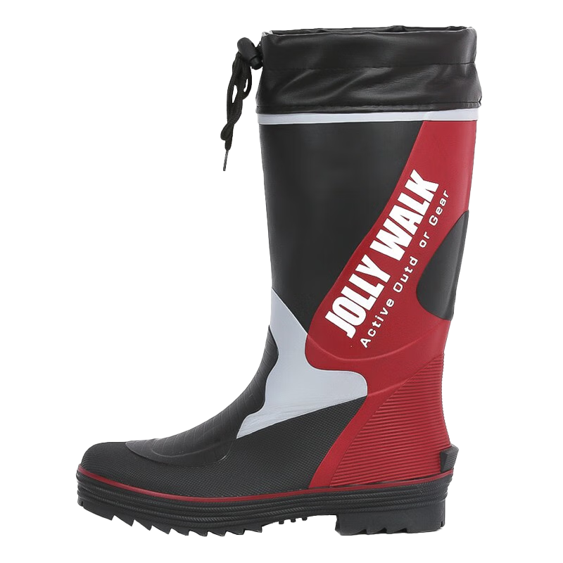 Jolly Walk Fishing Rain Boots, Men's Mid-Calf Waterproof Rubber Shoes, Car Washing Water Boots, Slip-On Shoes JW212 Red And Black 40