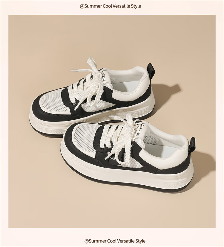 DAPHNE Women's Thick-Soled White Sneakers New Summer Mesh Casual Shoes Single Mesh Beige 39 11