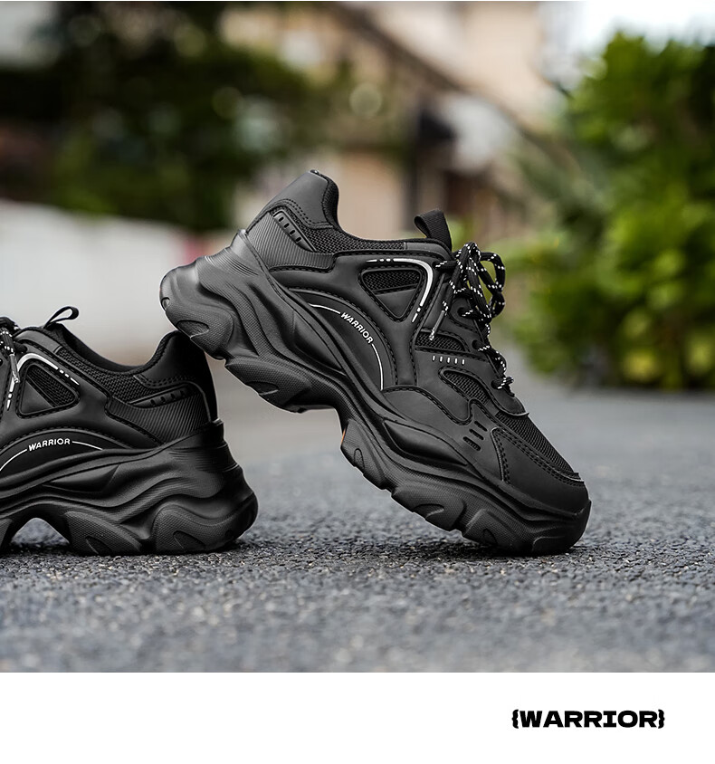Warrior Official Women's Shoes 2026 Summer New Breathable Thick Sole Height Increasing Dad Sneakers M750c Black Size 39 14