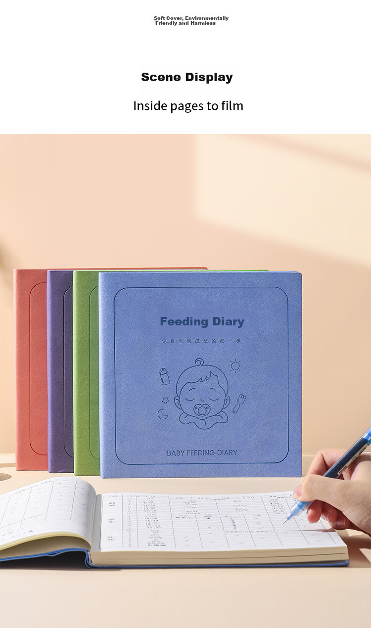Jiamo Feeding Diary, Square Soft Leather Notebook, Baby Growth Record Book, Children's Journal, Newborn Infant Lifestyle And Feeding Record, Breastfeeding And Formula Feeding, Blue Single Book 7