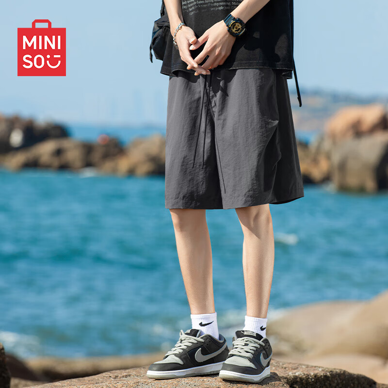 MINISO Paratrooper Cargo Shorts Men Summer Trendy American Style Five-Point Pants Ice Silk Cooling Men's Loose Shorts Z Dark Gray L