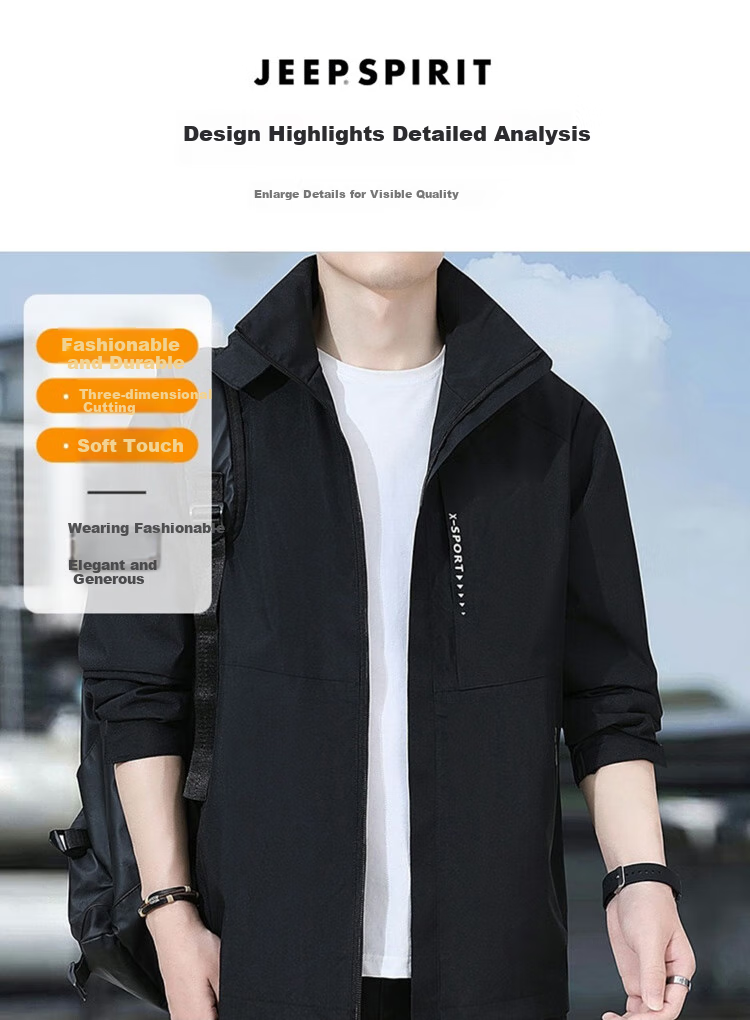 JEEP SPIRIT Men's Hooded Jacket, Autumn Windbreaker, Casual Trendy Workwear Outerwear for Me 1