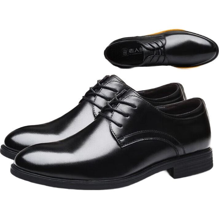 Мужские классические туфли LAORENTOU, деловые, из натуральной кожи, на шнуровке, размер 42, черные