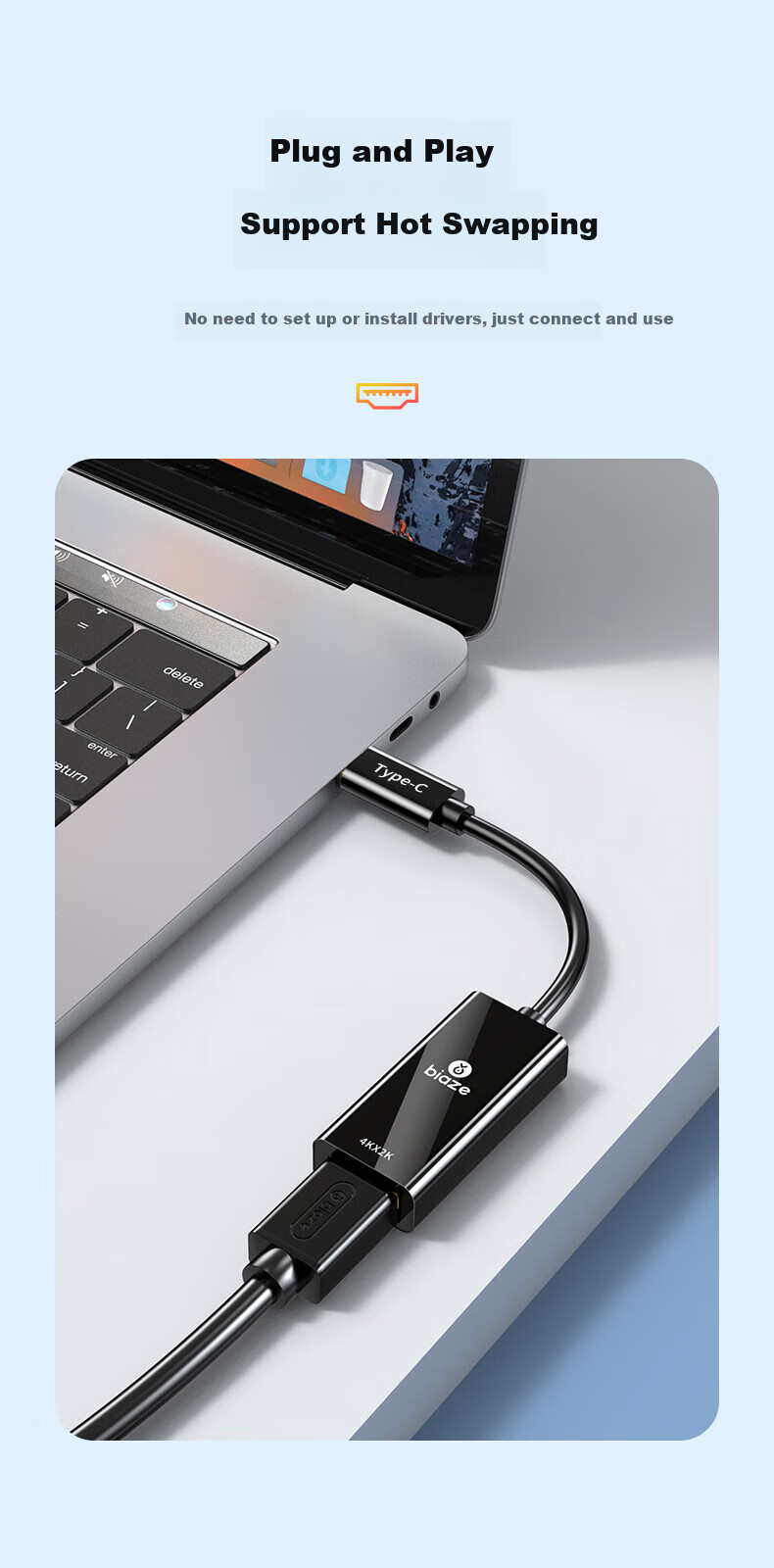 BIAZE Type-C to HDMI Adapter USB-C Thunderbolt 345 to 4K Screen Mirroring Compatible with Apple 17 MacBook IPad Huawei Phone Projection P75 Black 11