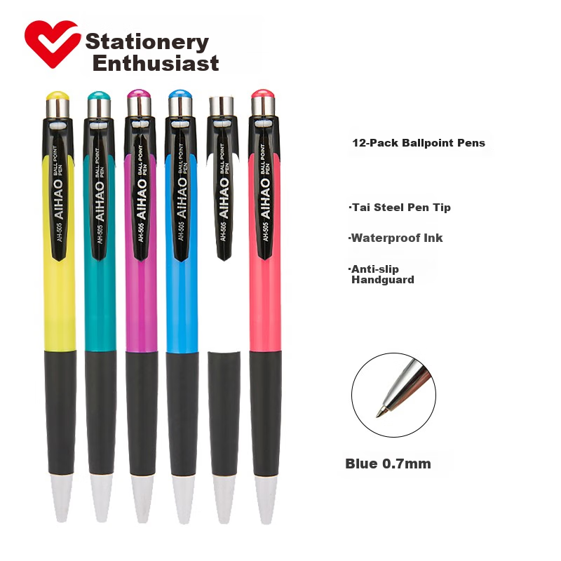 AIHAO [Back to School Essential] Retractable Ballpoint Pen 0.7mm Medium Oil Pen Bullet Tip Original Ball Pen Business Office Pen Student Blue Classic Ballpoint Pen 12 Pcs/box Ah505