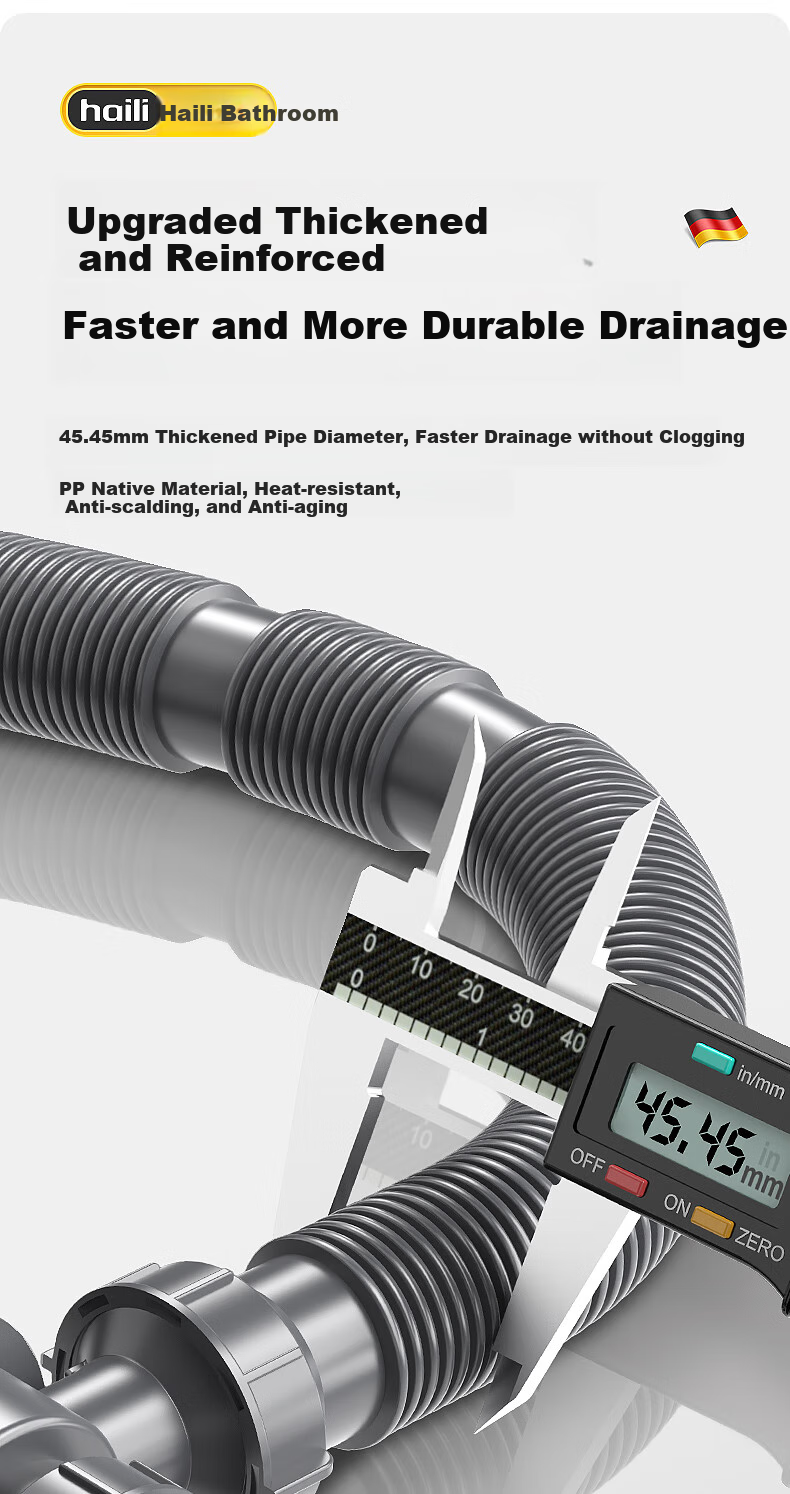 Haili Kitchen Sink Drain Pipe Complete Set, Double Sink 110mm Drainage System, Dishwashing Basin Drainage Pipe Kit Accessories S18 21