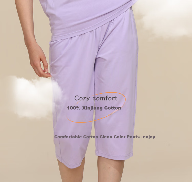 CHERISH LIFE Women's Pure Cotton Pajama Pants, 100% Cotton, Loose-Fitting, Breathable, Skin-Friendly, Three-Quarter Length Home Shorts, Women's Underwear, Cloud Green, Size 165 1
