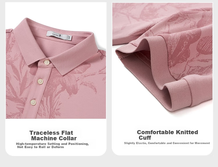 DANCING WOLVES [Containing Mulberry Silk] Casual Commute Dark Pattern Printed Breathable Men's Short-Sleeve POLO 406 Pink 165 8