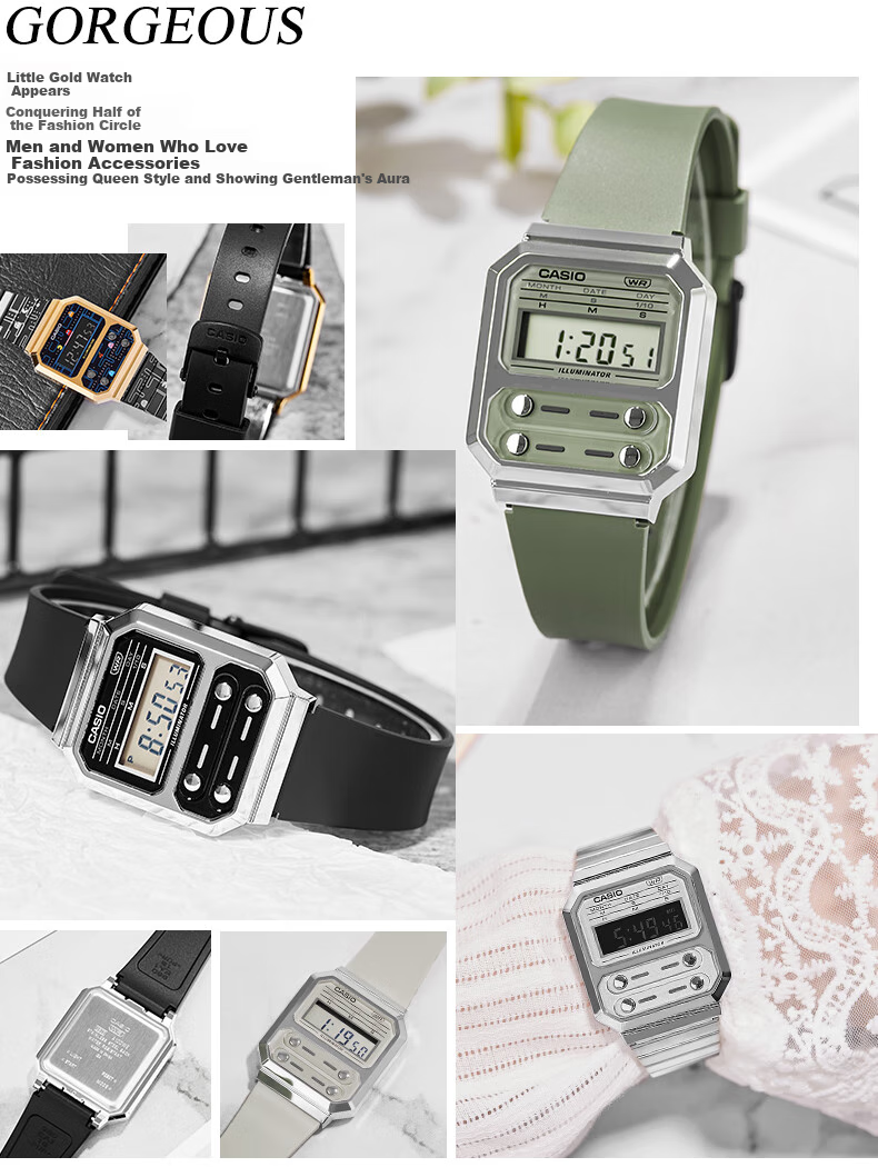 CASIO Watch, Unisex Digital Display Classic Square Electronic Couple Watch, A100WE-7B 3