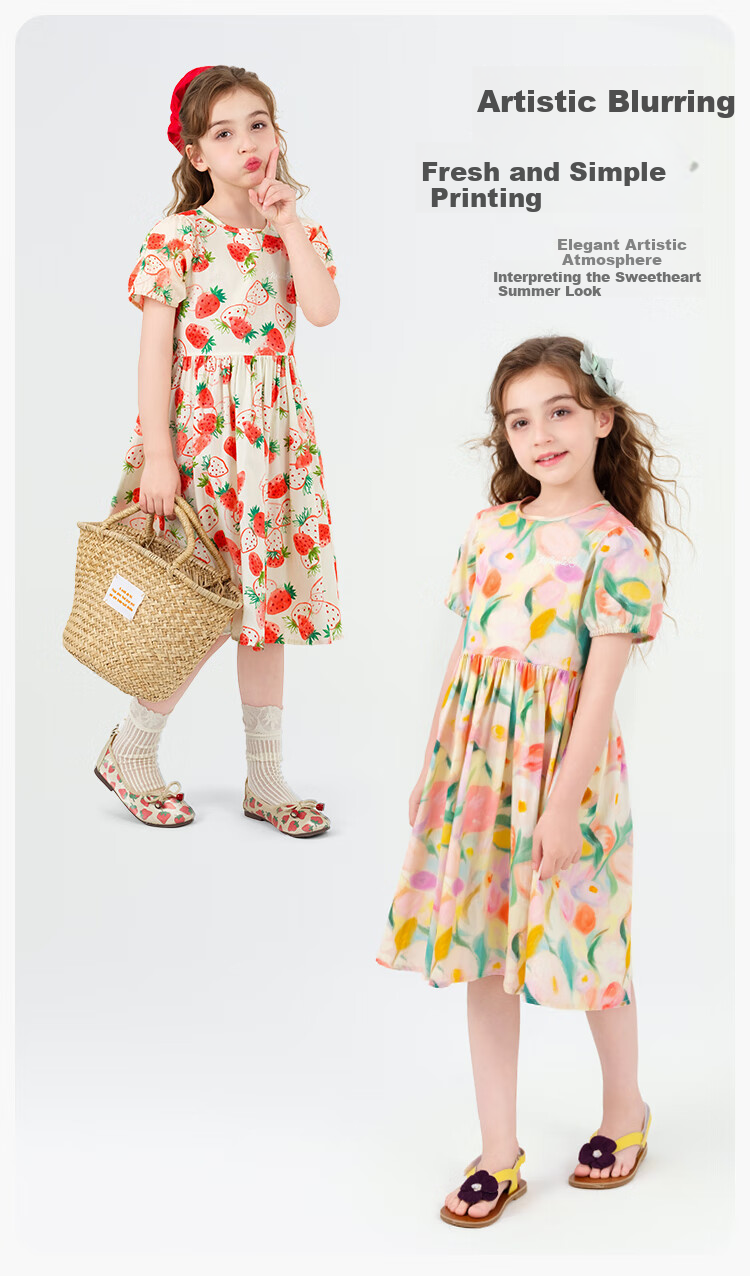 Disney Summer Cotton Dress, 2026 New Style, Girls' Printed Floral Princess Dress, Dream Pink, Size 160 5