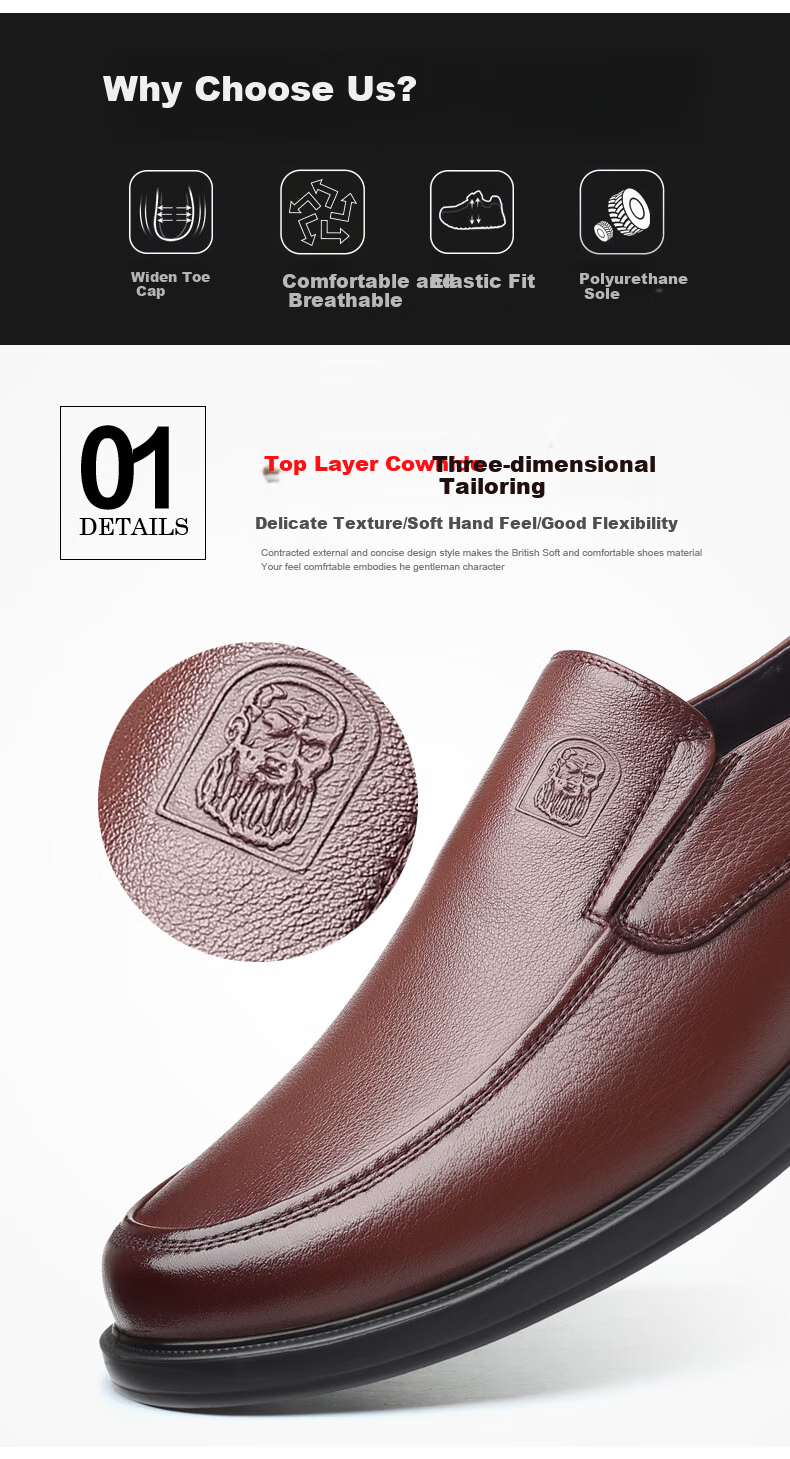 LAORENTOU Men's Leather Shoes, Business Comfortable Slip-On Shoes, Soft-Soled Driving Shoes, Lightweight Dad Soft Leather Shoes, A90194, Black, Size 40 9