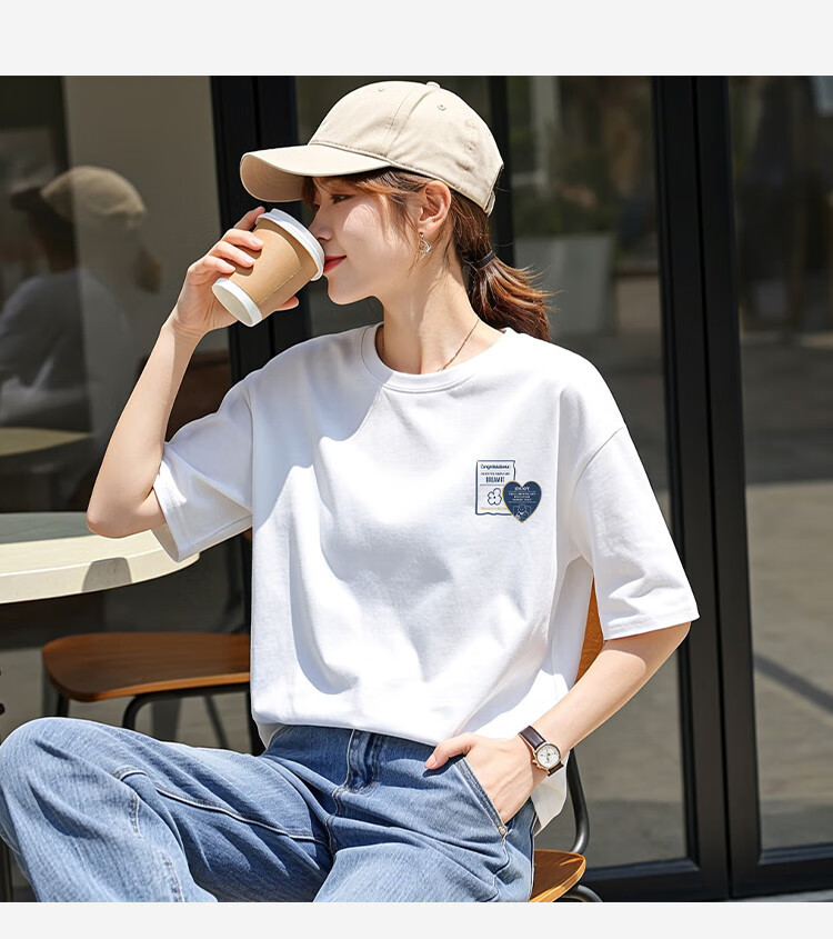 TonLion 2026 Summer Women's Left Chest Heart Detail Printed Short Sleeve T-Shirt Casual Versatile Fashionable High-End Comfortable 4