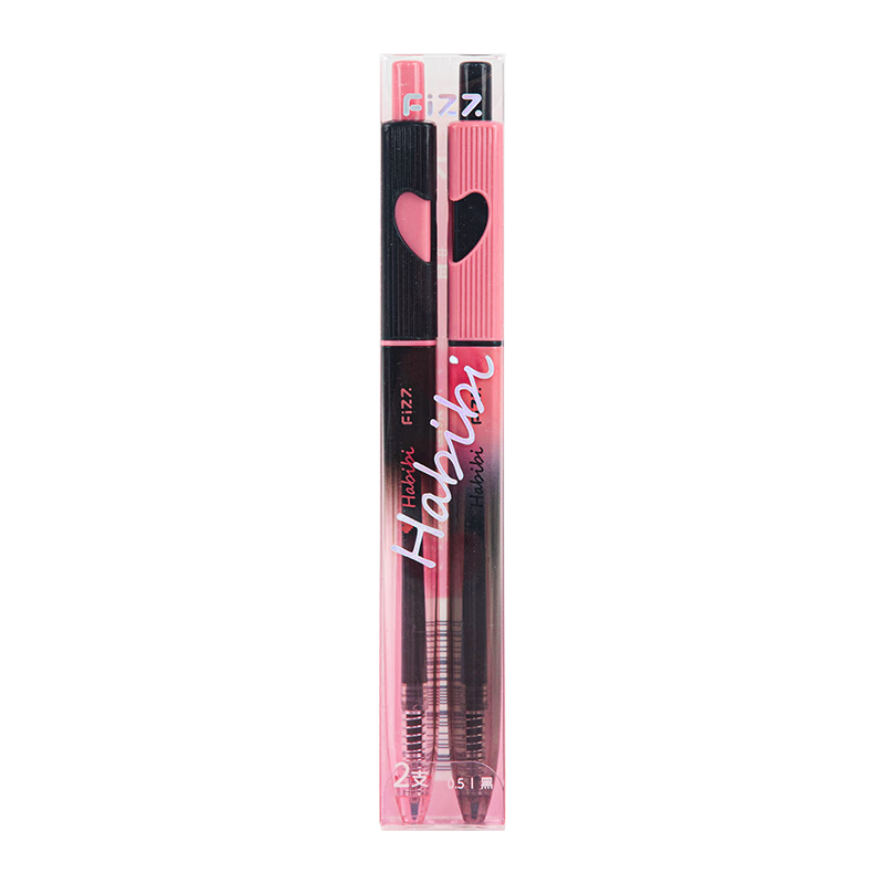 Fizz Quick-Drying Retractable Gel Pen, Stylish Design, 0.5mm Double Steel Ball Tip, CS Black Ink, Large Capacity Office Signing Pen, Student Exam Pen, 2-Pack, Red Black Pink B73015