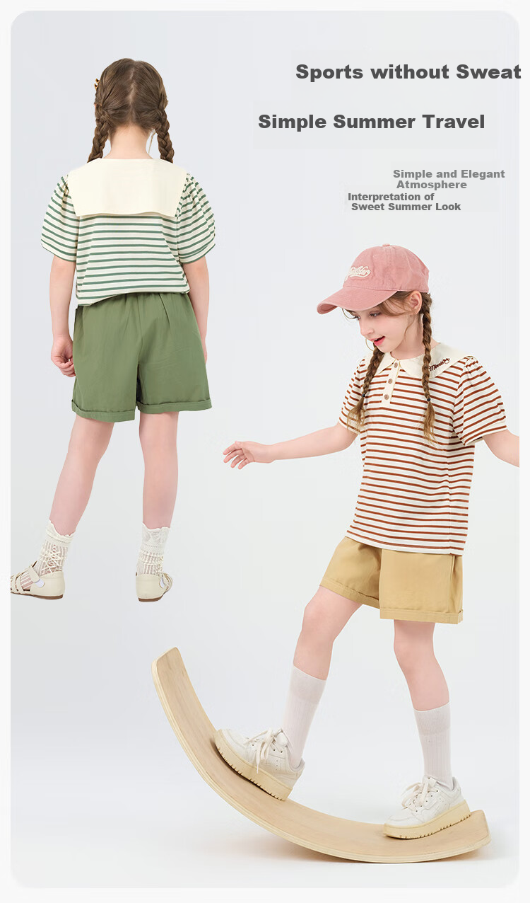 Disney Girls' Summer Set: Short-Sleeve T-Shirt And Shorts, Preppy Style Two-Piece Set with Peter Pan Collar T-Shirt, Khaki, Size 120 4