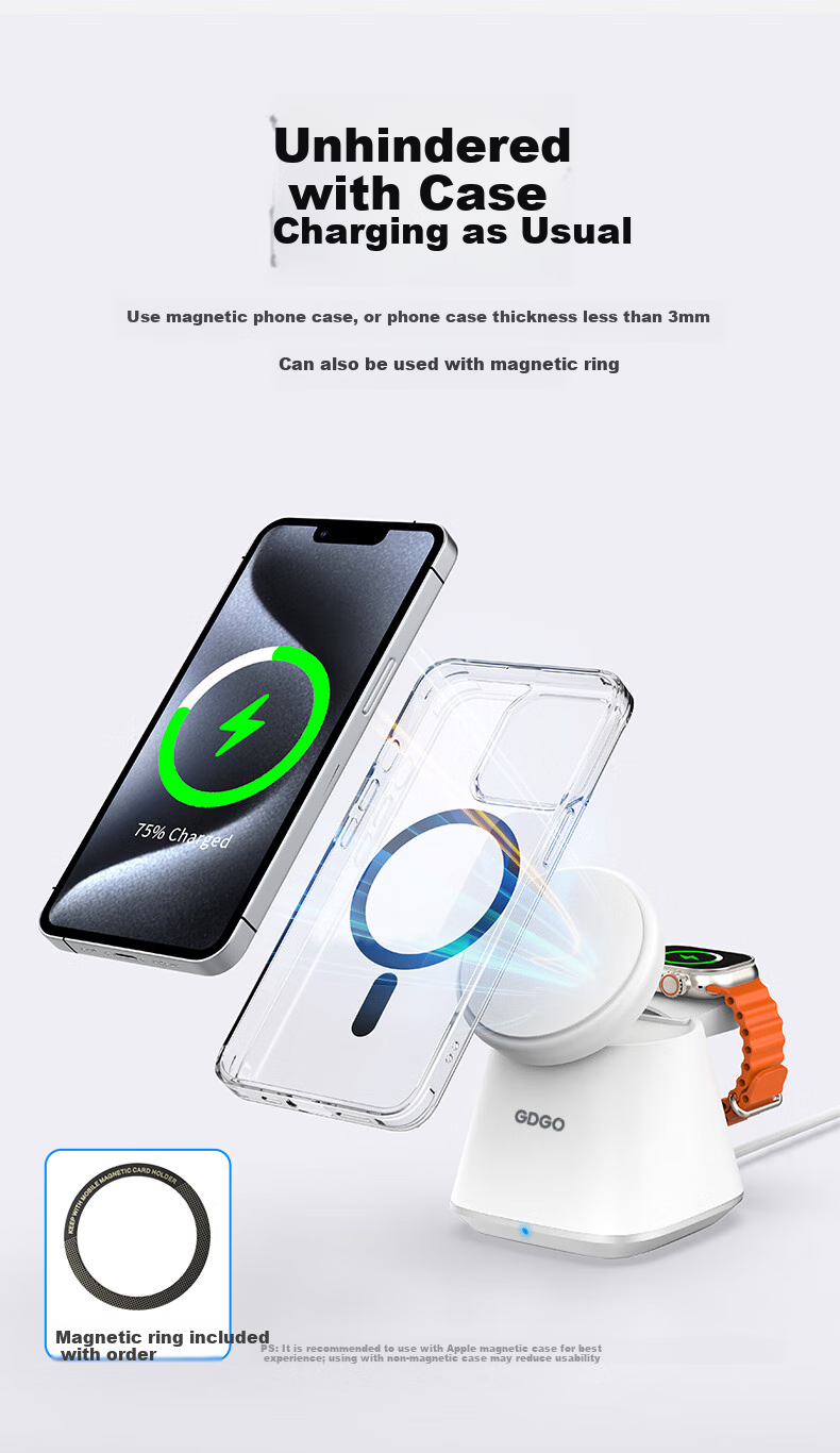GDGO [Qi+ Apple Certified] Wireless Charger for Smartwatch And Phone, MagSafe Magnetic S11/Ultra3 Fast Charging Compatible with IPhone 18/17/Air Earphones 14