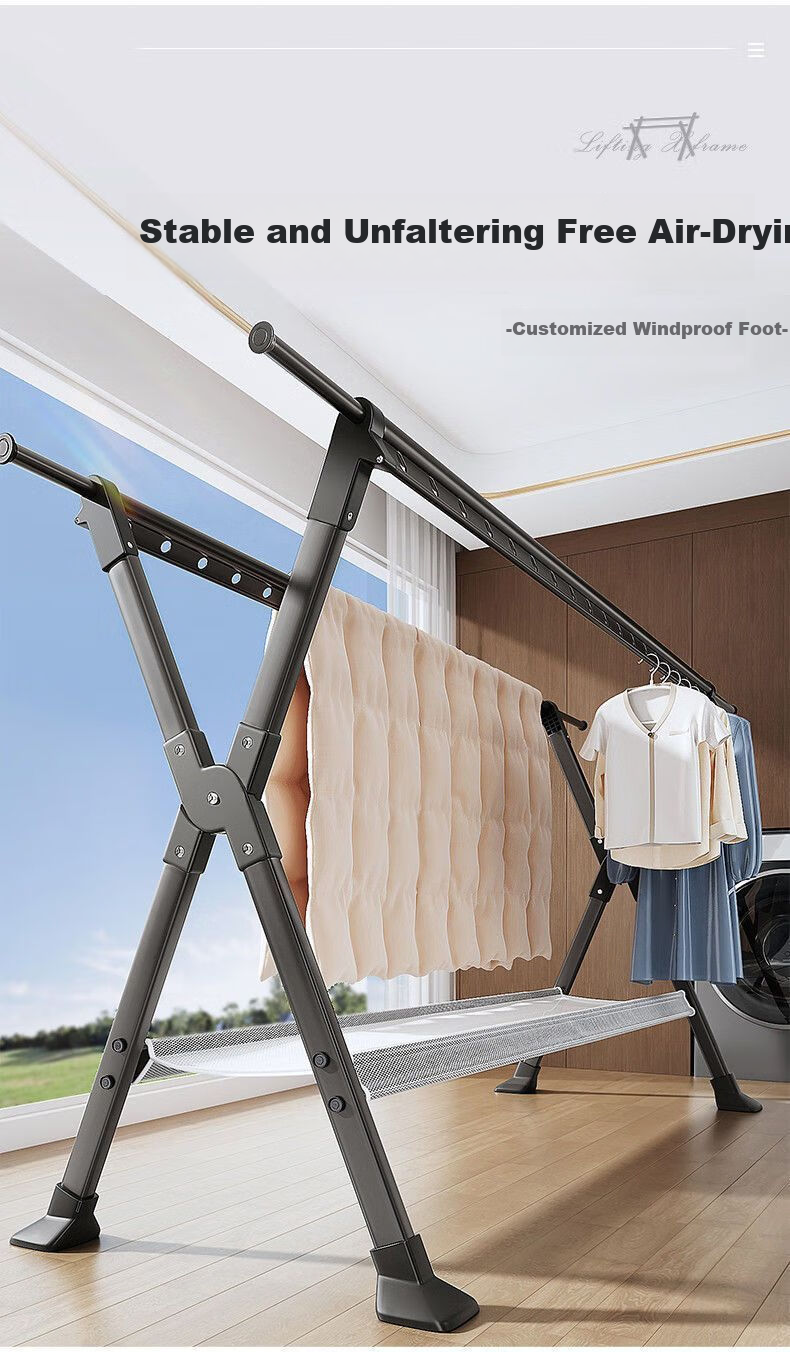 FEIDIAO Folding Telescopic Clothes Drying Rack Aluminum Alloy Indoor Outdoor Balcony Dormitory Household Quilt Drying Rack 3