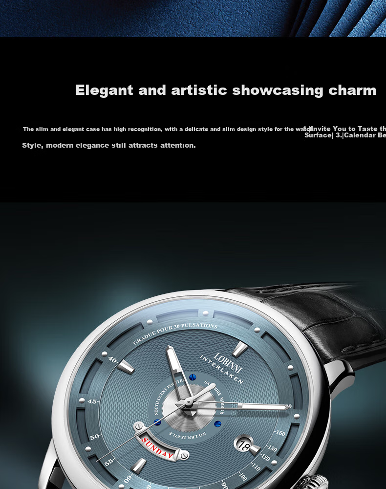 LOBINNI Men's Mechanical Watch, Luminous Casual Waterproof Back-Transparent Wristwatch for Men 18087 6