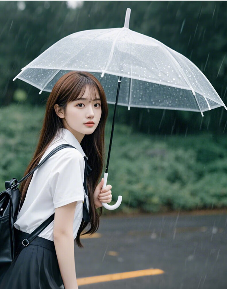 Bahainiao Transparent Umbrella, Long Handle, Manual, Korean Style, Ultra-Lightweight, Portable, Student Umbrella for School Use 6