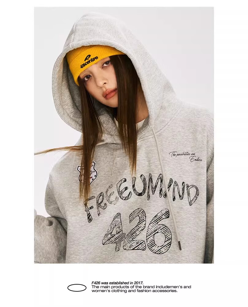 F426 [Zhao Lusi Style] National Trend Brand Autumn Couple's American Loose Graffiti Hoodie Yellow L 6