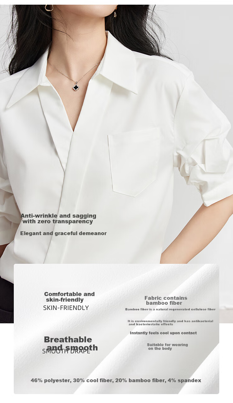 Bodexiaojie Blue Stylish Luxury V-Neck Shirt for Women, Summer Commute Short-Sleeve Top, Professional Petite Interview Blouse, XL 2