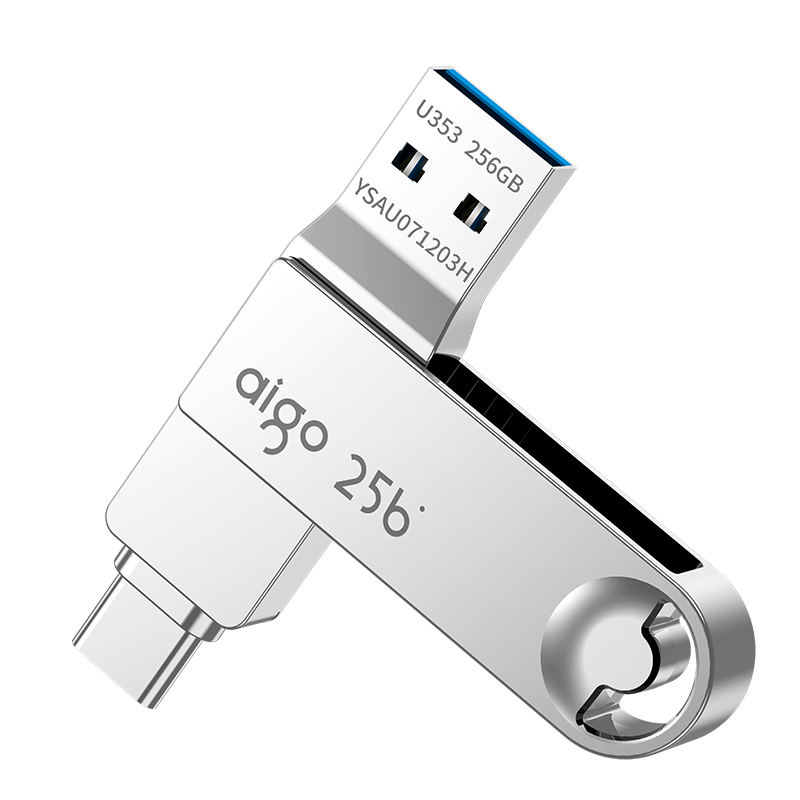 Aigo 256GB Type-C USB3.2 Dual Interface Flash Drive, 150MB/s U353, Large Capacity for Office And Study, Phone, Computer, Car, Student USB Drive