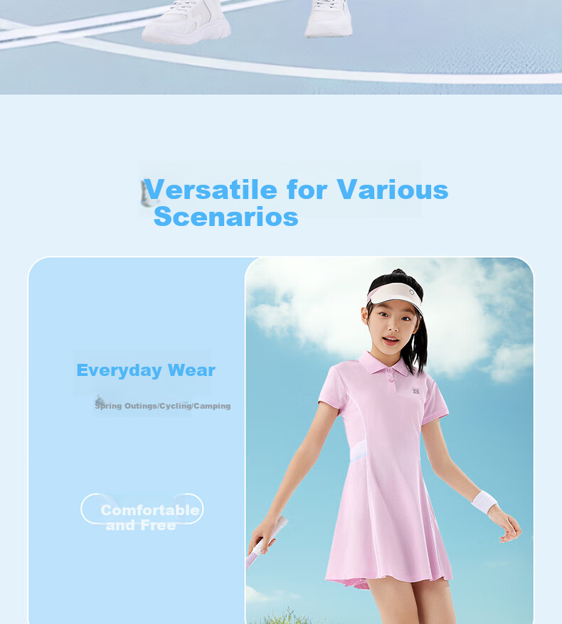361° Children's Clothing, Girls' Summer Dress for Older Kids, Quick-Dry Breathable Sports Outdoor Dress, Pink, Size 130 13