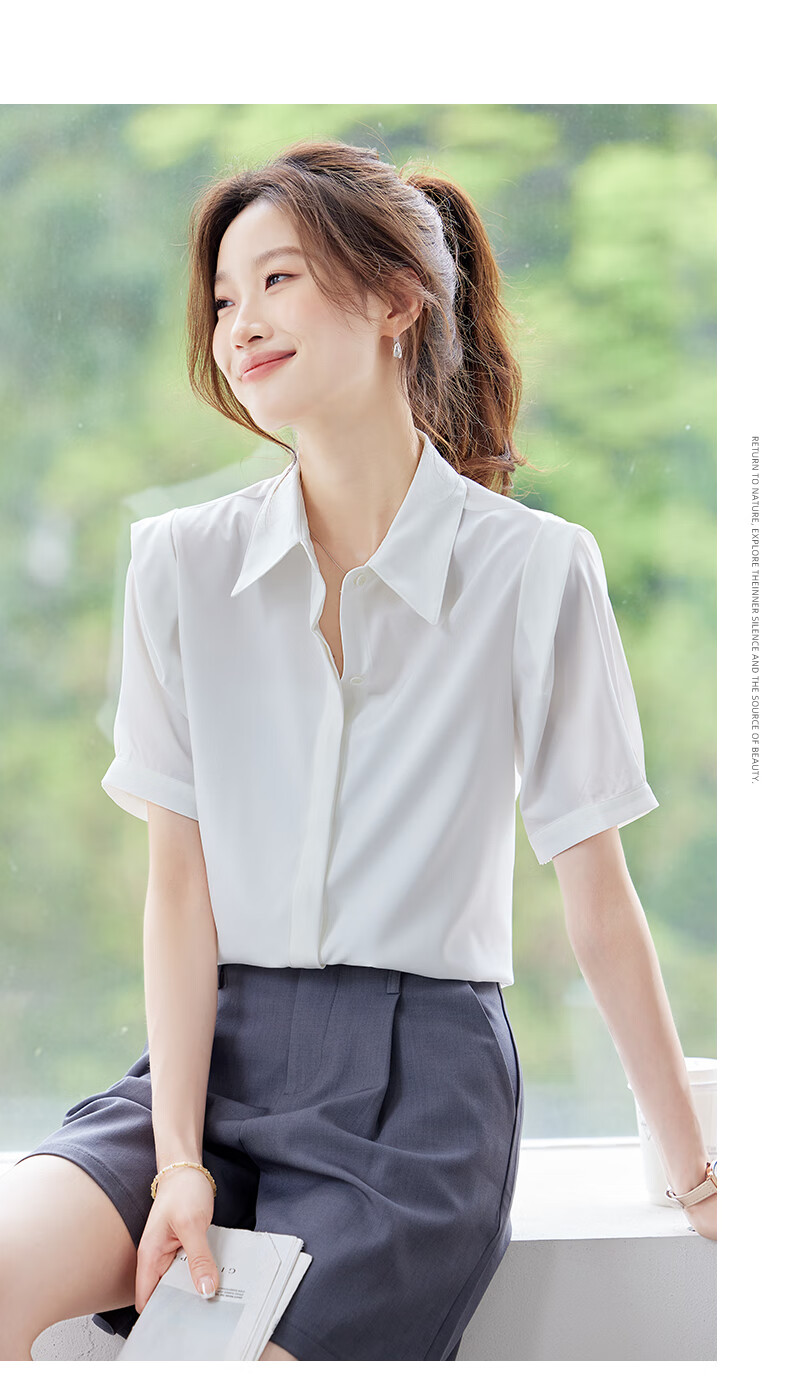 Jeanswest Women's Short Sleeve Shirt Summer College Style Slim Fit Formal Versatile Elegant White S 14