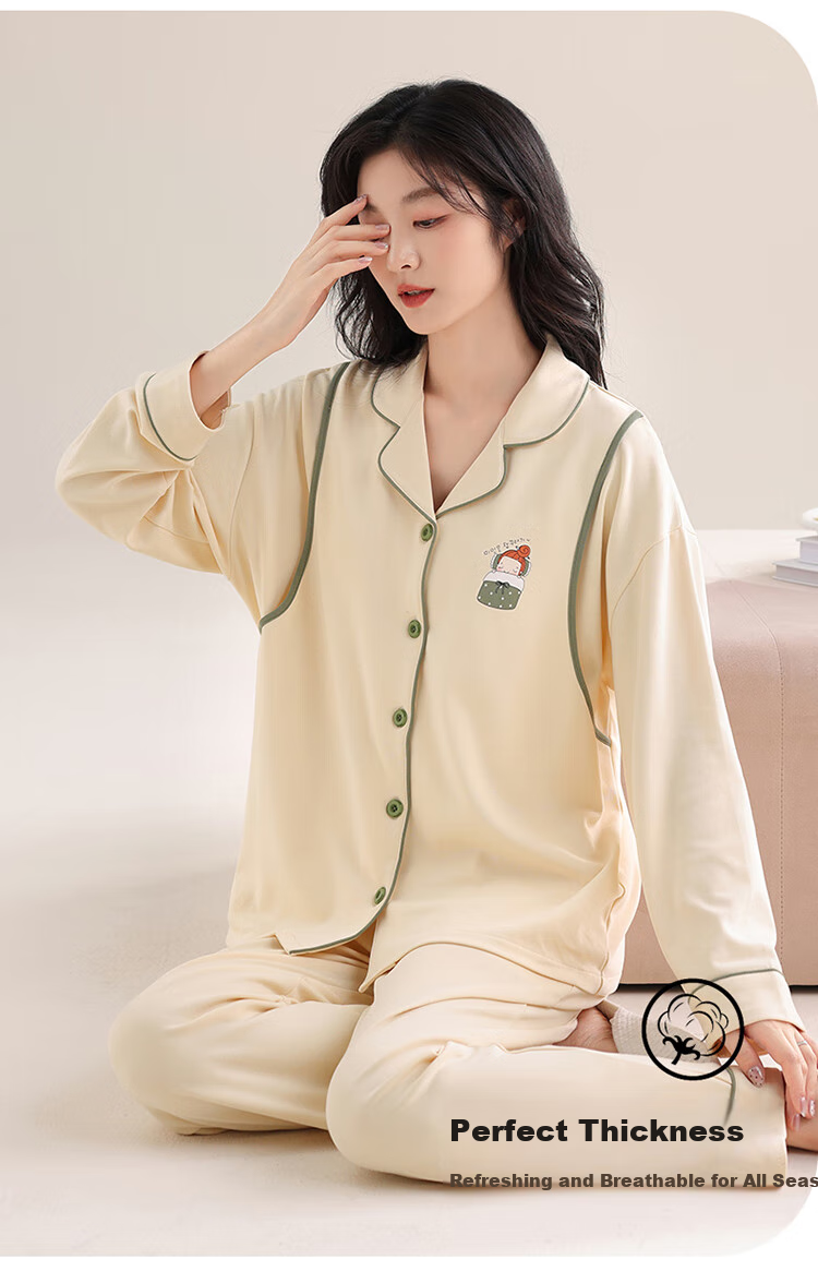 Dushiliren Women's Pure Cotton Pajamas, 100% Cotton, Autumn And Winter Long Pants, Long Sleeves, Plus Size, Maternity, Nursing, Suitable for Outdoor Wear, Postpartum Loungewear 8