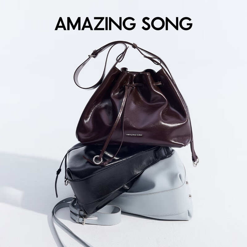 AMAZING SONG Women's Handbag, Sweet Donut Drawstring Bucket Bag, Cowhide Shoulder Crossbody Bag, High-End Fashion Niche Commuter Tote Bag, Women's Gift