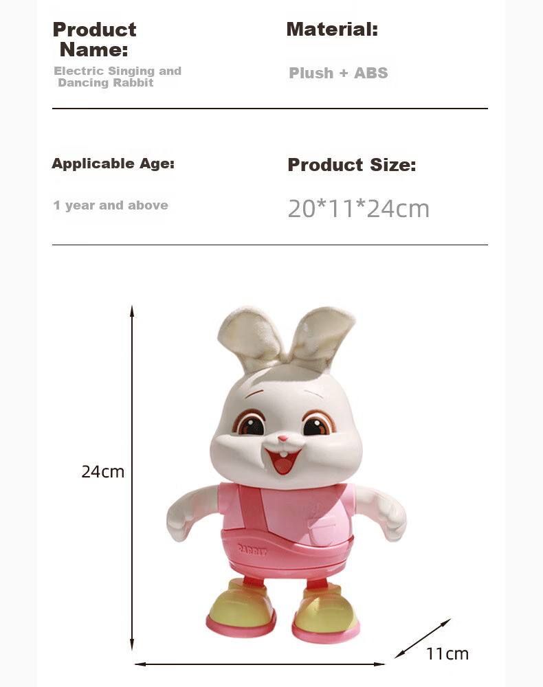 Dimoarch Electric Singing And Dancing Rabbit Toy for Babies, Educational Head-Lifting Practice Training Electric Toy for Infants And Childre 16