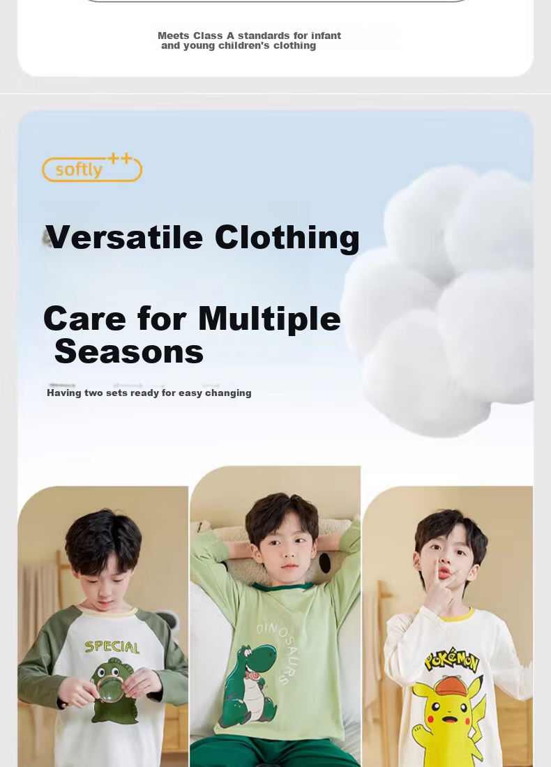 Langsha Boys' Pajamas Spring Autumn 2026 New A-Class Pure Cotton Children's Homewear Set Big Kids Autumn Tops and Bottoms 5