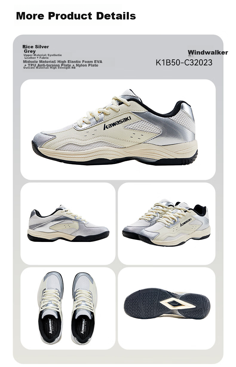 Kawasaki Badminton Shoes for Men And Women, Breathable Shock-Absorbing Anti-Twist Sports Shoes Fengxingzhe C32023 Beige Silver Gray Size 45 12