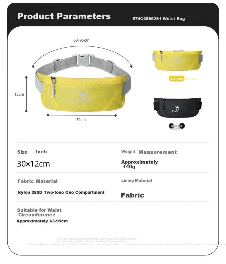 CAMEL Outdoor Sports Waist Pack for Men And Women, Running-Specific Phone Pouch Belt, Lightweight Morning Jogging Bag, Classic Black 574C658628 7