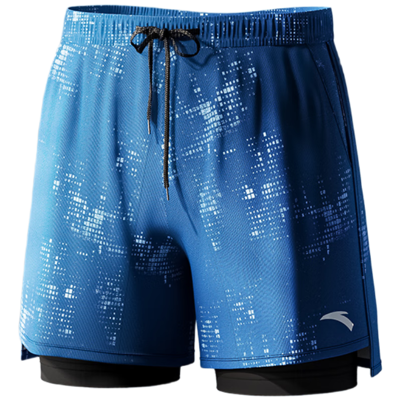 ANTA Men's Swim Trunks Beach Shorts Double-Layer Quick-Dry Breathable Loose-Fit Swimming Shorts Blue XL