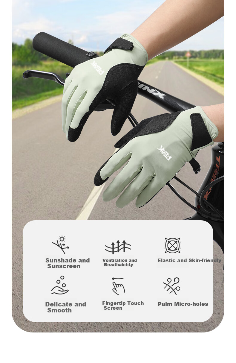 PEAK Cycling Gloves for Men, Sun Protection Thin Outdoor Cycling Driving Anti-Slip Touchscreen Riding Gloves, Light Green, Size L 2