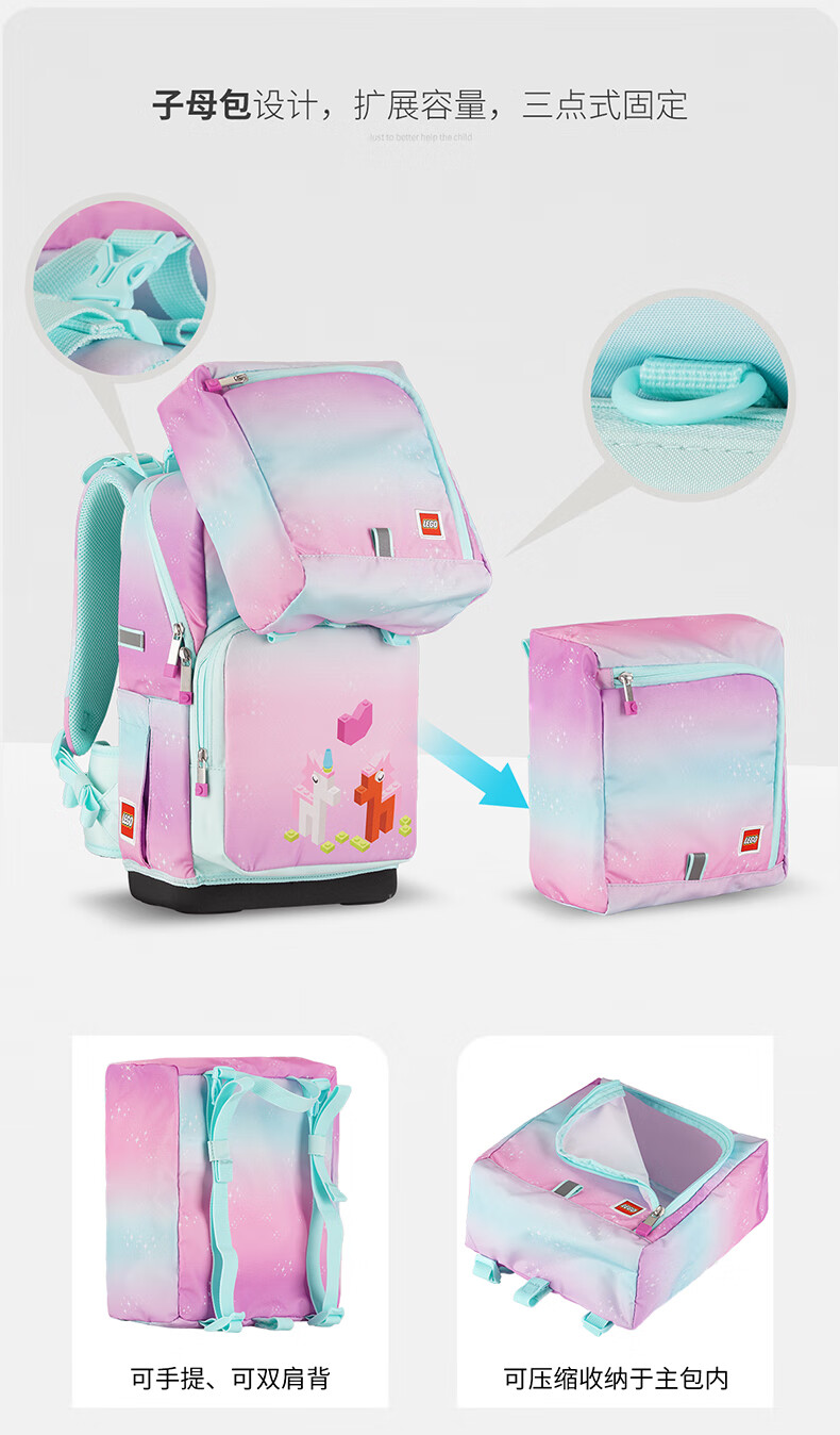LEGO Elementary School Backpack for Grades 1-3, Children's Double Backpack, Effective Load Reduction, 3D Letters, Blue 20238 1
