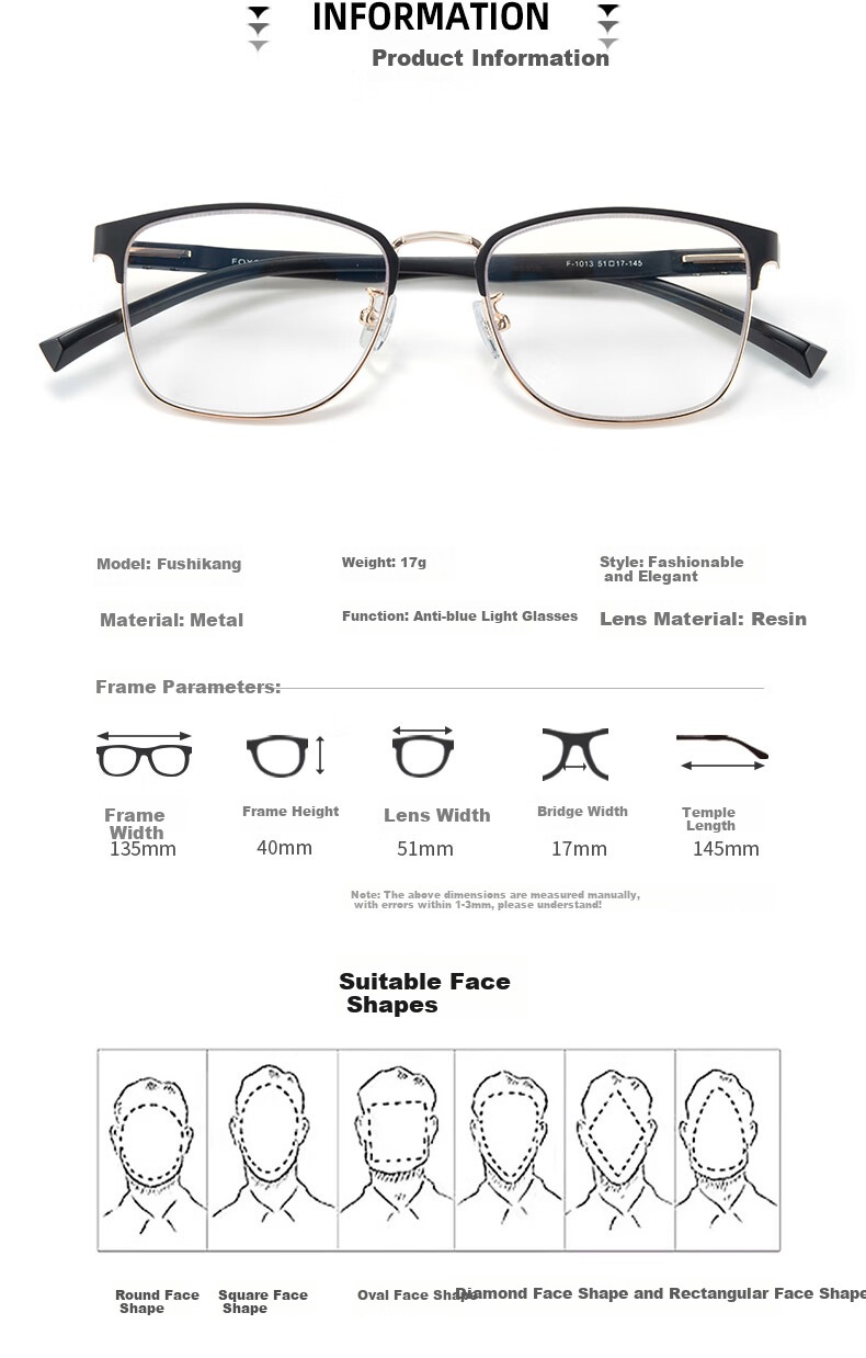 Fushikang Reading Glasses for Business Men, Anti-Blue Light, Ultra-Light, High Definition, Imported Presbyopic Glasses F1013 Black Gold +250 Degrees 8