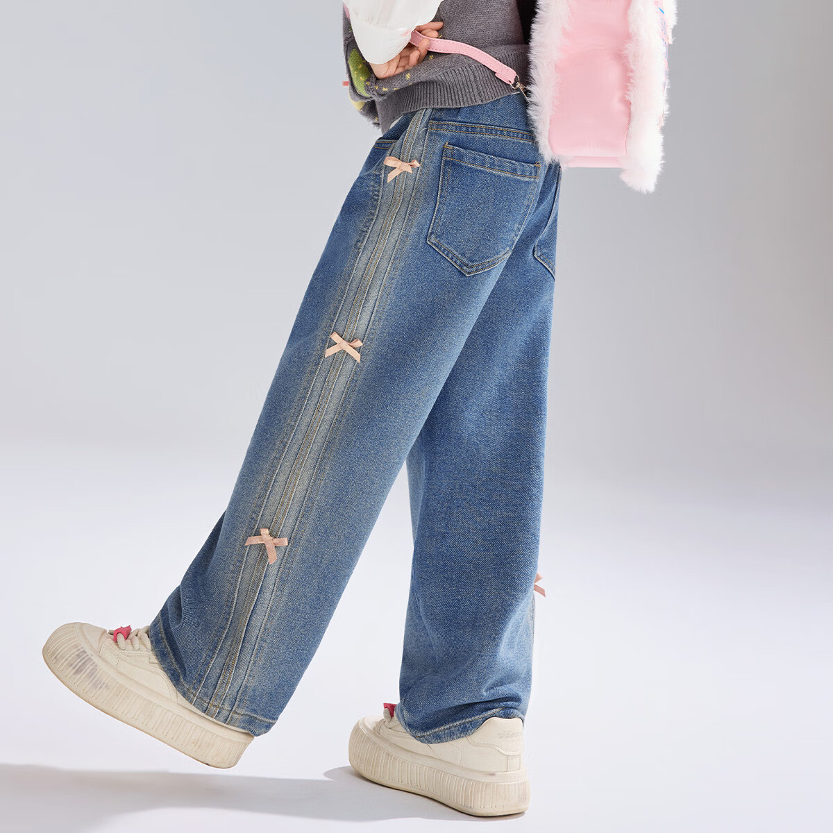 ASK JUNIOR Children's Clothing, Girls' Autumn Pants, Loose Wide-Leg Jeans for Older Kids, Casual Trousers, Blue, Size 160