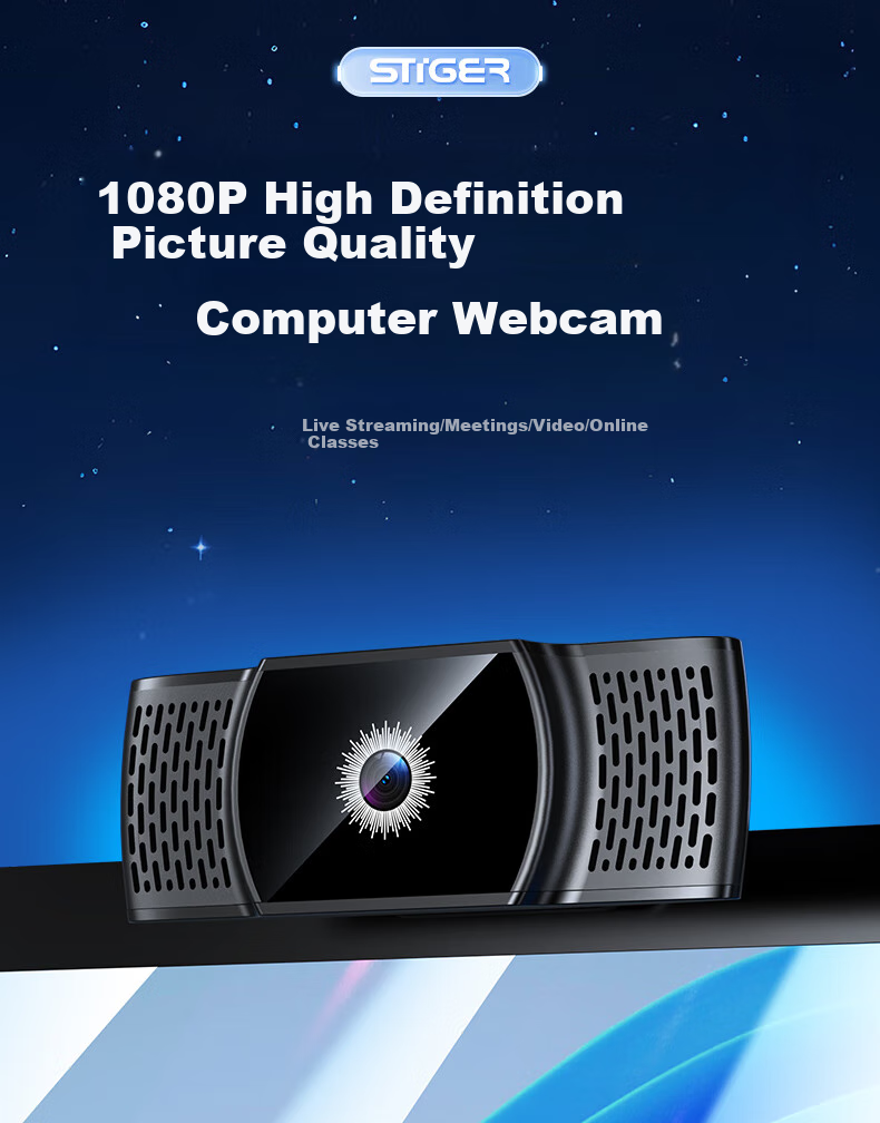 Stiger Computer Webcam with Microphone, High-Definition All-In Desktop Laptop External Live Streaming Conference Online Class Home Use Postgraduate Entrance Exam Retake 1080p Video Call USB 2