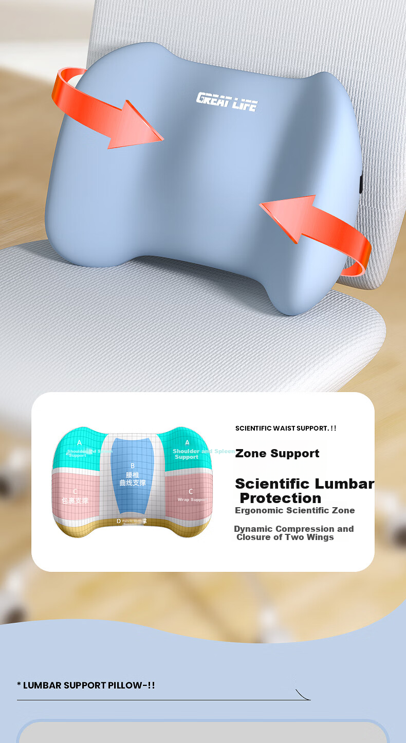 GREAT LIFE Lumbar Support Cushion Back Pillow for Office Chair, Long Sitting, Car Driving, Seat Cushion, Backrest Pillow 9