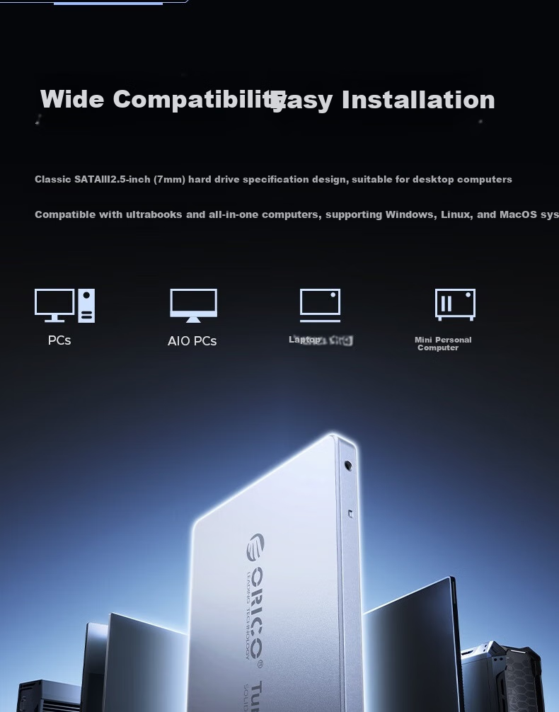 ORICO 256GB SSD Solid State Drive SATA 3.0 Interface Aluminum Alloy Case Anti-Interference Desktop Laptop AI Computer Accessories 10