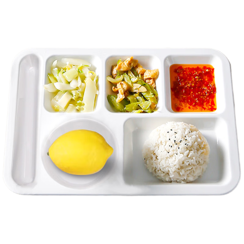 Chuxiande Commercial Extra Thick Melamine Six-Compartment Imitation Porcelain Plate, Divided Meal Tray, Fast Food Container, Serving Tray, White