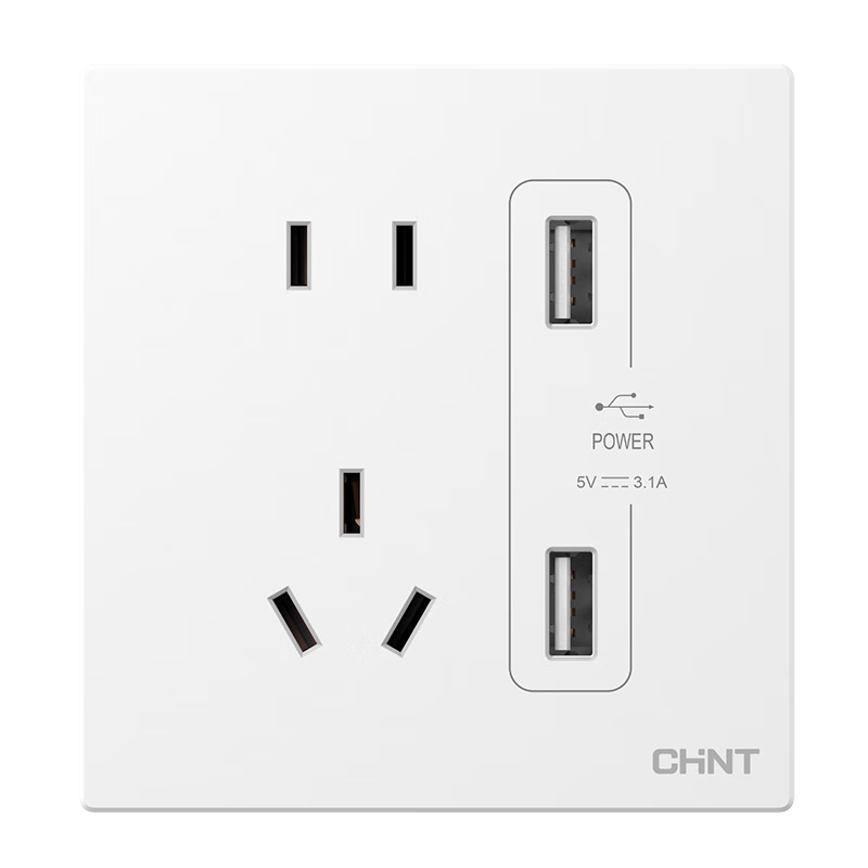 CHNT Switch Socket No-Paint Cream Style Large Panel Concealed Socket X1M Dual USB Five-Hole Socket Matte