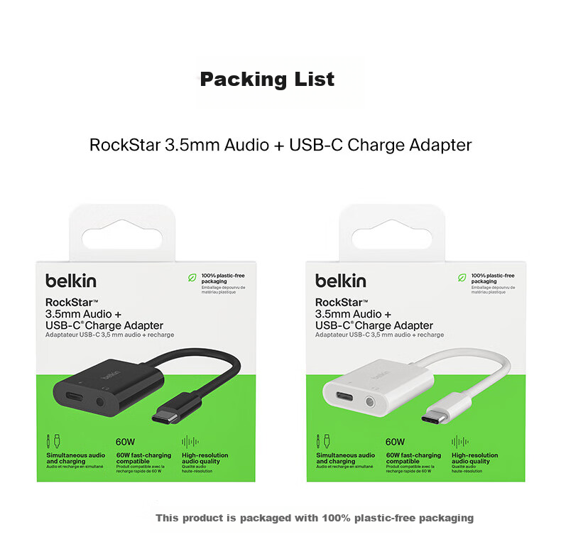 BELKIN Type-C Expansion Dock, One-To Adapter USB-C Power Supply + 3.5mm Headphone Adapter, Mobile Live Streaming Converter, Apple Phone Adapter NPA004 White 13
