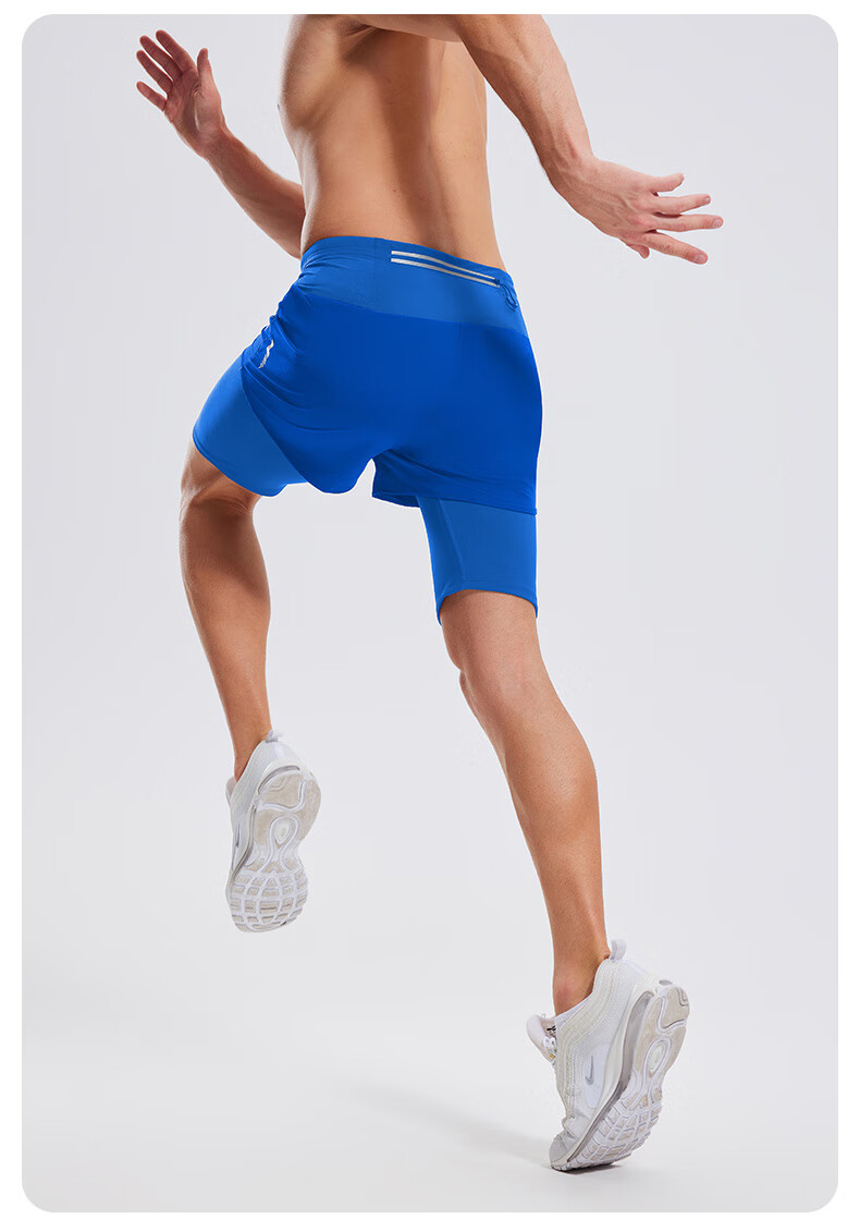 Cosleaf Men's Running Sports Shorts Summer with Liner Training Five-Point Pants Professional Waist Bag Pocket Marathon Fitness Pants 26