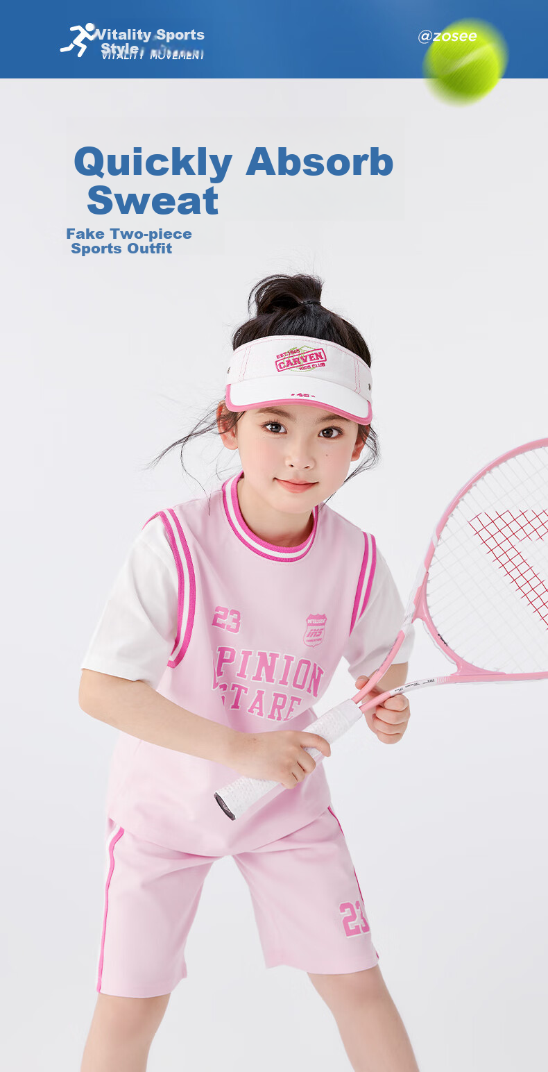 Zuoxi Girls' Sports Set, Summer Children's Moisture-Wicking Quick-Dry Summer Outfit, 2026 New Short-Sleeve Two-Piece Set, Pink, Size 160 1