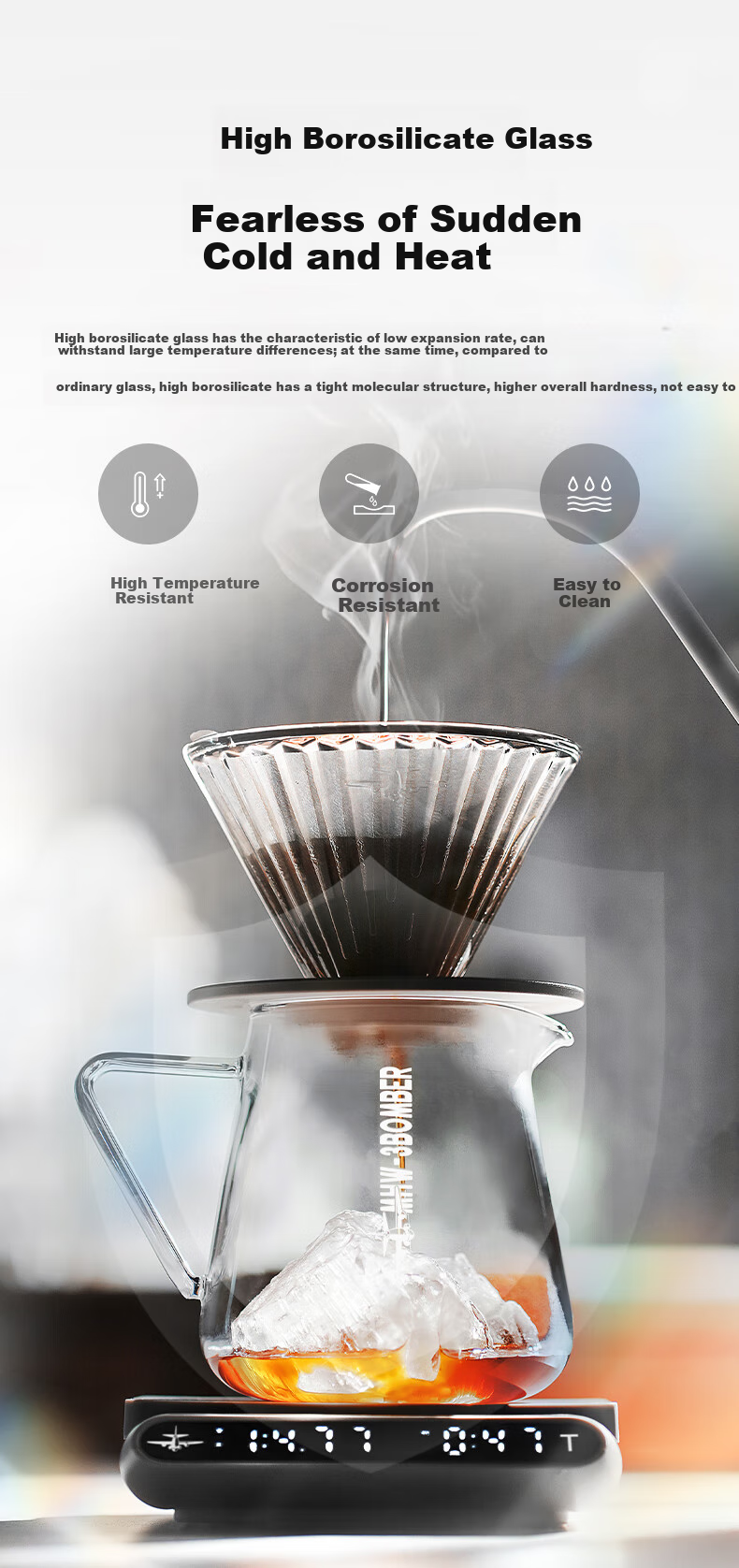 MHW-3BOMBER Pour-Over Coffee Maker, Drip Coffee Brewing Device, 500ml Glass Sharing Pot 4