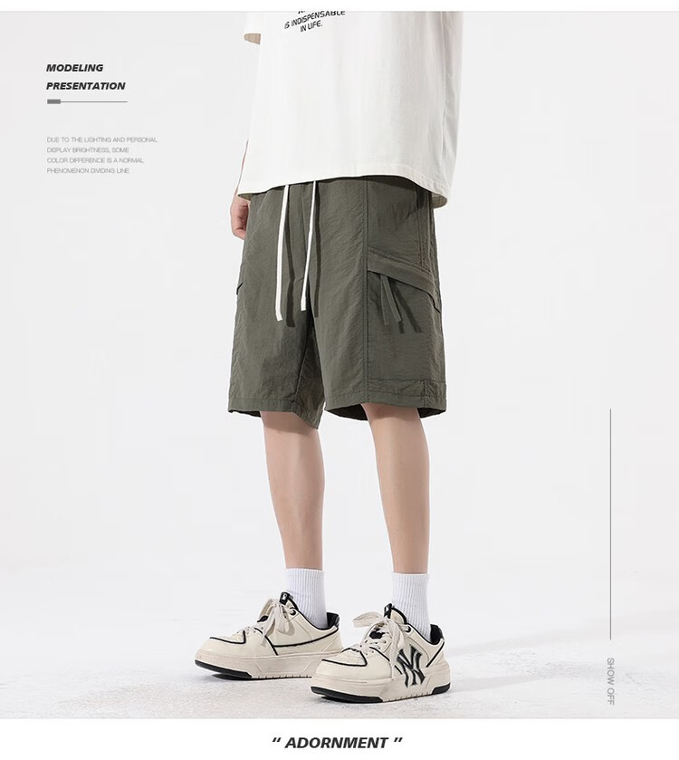 CLOR Men's Cargo Shorts, Summer Ice Silk Thin American-Style Loose-Fit Sports Five-Point Pants, Straight-Leg Pants MYY01 Black L 5